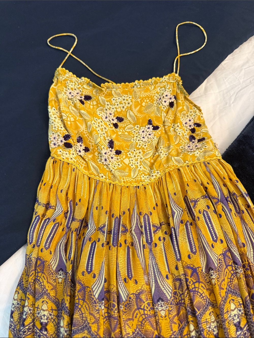 Girls' Yellow Floral Spaghetti-Strap Party Dress